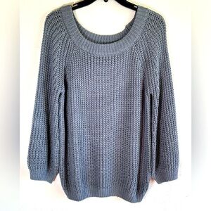 She + Sky Cozy Gray Knit Scoop Neck Sweater with Bell Sleeves Sz M
